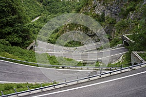 San Boldo pass, mountain road iÃÂ¬n Veneto, Italy photo