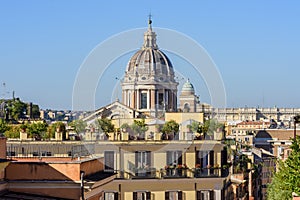 San Carlo al Corso basilica dome seen from Pincian hill, Rome, Italy