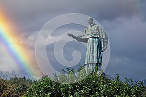 San Carlo Borromeo colossus copper statue over 30 meters high built between 1624 and1698 in Arona town, Novara province, Maggiore