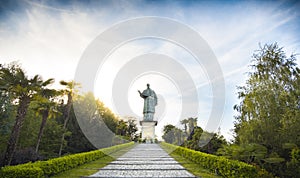 San Carlo Borromeo or Sancarlone Colossus famous statue in Arona village on the Lake Maggiore area, Piedmont region Italy