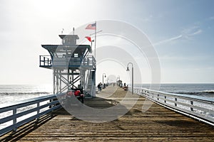 San Clemente Pier with lifeguard tower for surfer.