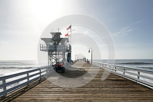 San Clemente Pier with lifeguard tower for surfer.