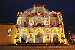 San Cristobal de las Casas Cathedral, night view. Chiapas, Mexico photo