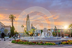 San Diego Balboa public park at sunset in California