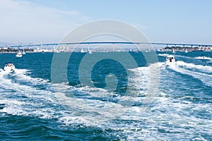 San Diego Bay with Coronado Bay Bridge and boats