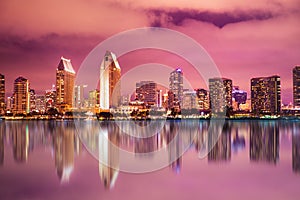 San Diego California sunset Skyline colorful