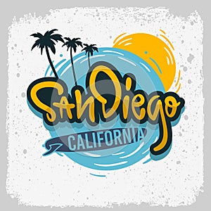 San Diego California Surfing Surf Design Hand Drawn Lettering Type Logo Sign Label for Promotion Ads t shirt or stick