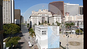 SAN DIEGO, CALIFORNIA USA - 13 FEB 2020: Metropolis urban skyline of downtown. From above aerial view from Horton Plaza, various