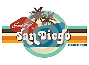 San Diego California Vintage Postcard style t-shirt design art