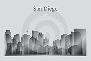 San Diego city skyline silhouette in grayscale