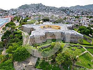 San Diego Fort and the City: Aerial View from Above in Acapulco