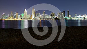 San Diego Night Skyline from Coronado Beach Time Lapse California USA Tilt Up