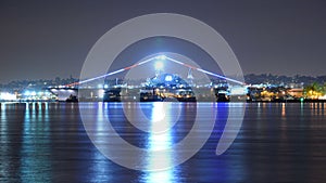 San Diego Night Time Lapse of Battleship USS Midway from Coronado California USA Tilt Up