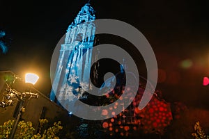 San Diego's Balboa Park Bell Tower in Christmas time in San Diego California - dec 2022