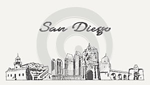 San Diego skyline California USA hand drawn sketch