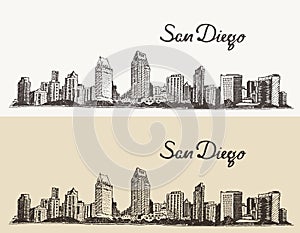 San Diego skyline evector hand drawn sketch