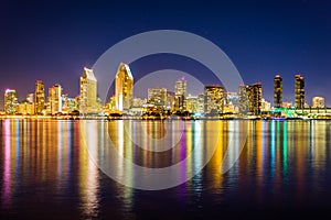 The San Diego skyline at night, seen from Centennial Park, in Co photo