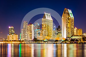 The San Diego skyline at night, seen from Centennial Park, in Co photo