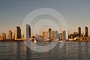 San Diego Skyline at Sunset with Sailboat
