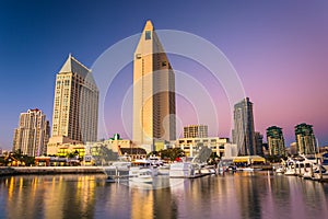 The San Diego skyline at twilight, seen from Embarcadero Marina photo