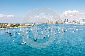 San Diego skyline and Waterfront with sailing Boats