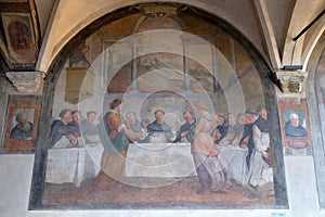 San Dominic in Mensa fed by the Angels, fresco in Santa Maria Novella church in Florence photo