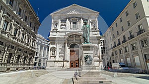 San Fedele Church with Alessandro Manzoni Statue timelapse