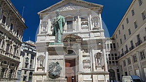 San Fedele Church with Alessandro Manzoni Statue timelapse hyperlapse