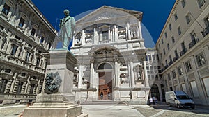 San Fedele Church with Alessandro Manzoni Statue timelapse hyperlapse