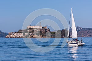 San Francisco Alcatraz Island and Sailboat