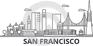 San Francisco architecture line skyline illustration. Linear vector cityscape with famous landmarks, city sights, design