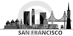 San Francisco architecture vector city skyline, travel cityscape with landmarks, buildings, isolated sights on