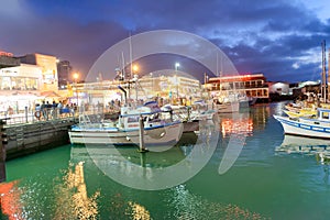 SAN FRANCISCO - AUGUST 6, 2017: Docked boats in Fisherman's Whar