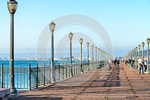 SAN FRANCISCO - AUGUST 6, 2017: Tourists on Embarcadero Pier. Th