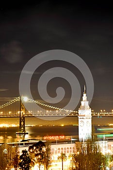 San Francisco Bay Bridge, Clock Tower, Night Holiday Lights