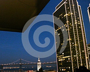 San Francisco Bay Bridge, Clock Tower, Night Holiday Lights