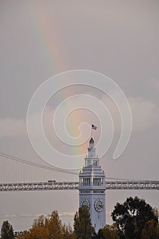 San Francisco Bay Bridge, Clock Tower, Rain Bow