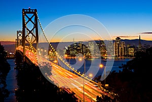 San Francisco and Bay Bridge at night