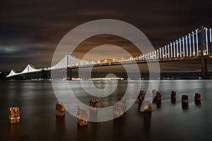 San Francisco Bay Bridge night lights