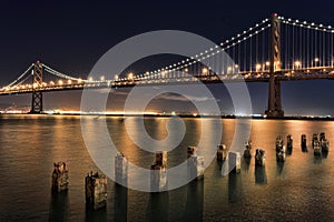 San Francisco Bay Bridge at Night Panorama