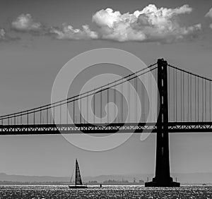 San Francisco Bay bridge sailboat from Pier 7 California