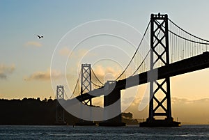 San Francisco Bay bridge at sunrise
