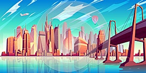 Metropolis skyline cartoon vector background