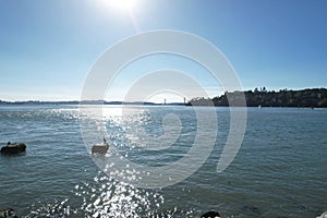 San Francisco bay from shore line trail in Belveder and Tiburon California