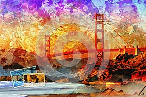 San Francisco bridge, digital art abstract