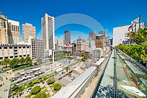 San Francisco, CA - August 6, 2017: Union Square and buildings on a sunny day