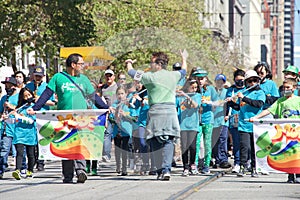 Participants in the 2022 Saint Patrick`s Day Parade, San Franciso