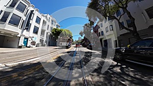 San Francisco Cable Car Hyde St 01 Front View at Beach St Driving Plate California