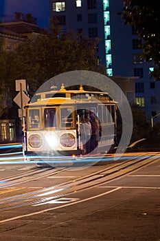 San Francisco cable car at night