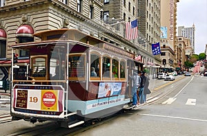 San Francisco cable car on Powell Street by Union Square.